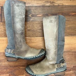 Sorel Tall Slimboot Tan Brown Gray Waterproof Outdoor High Boots Size 12
